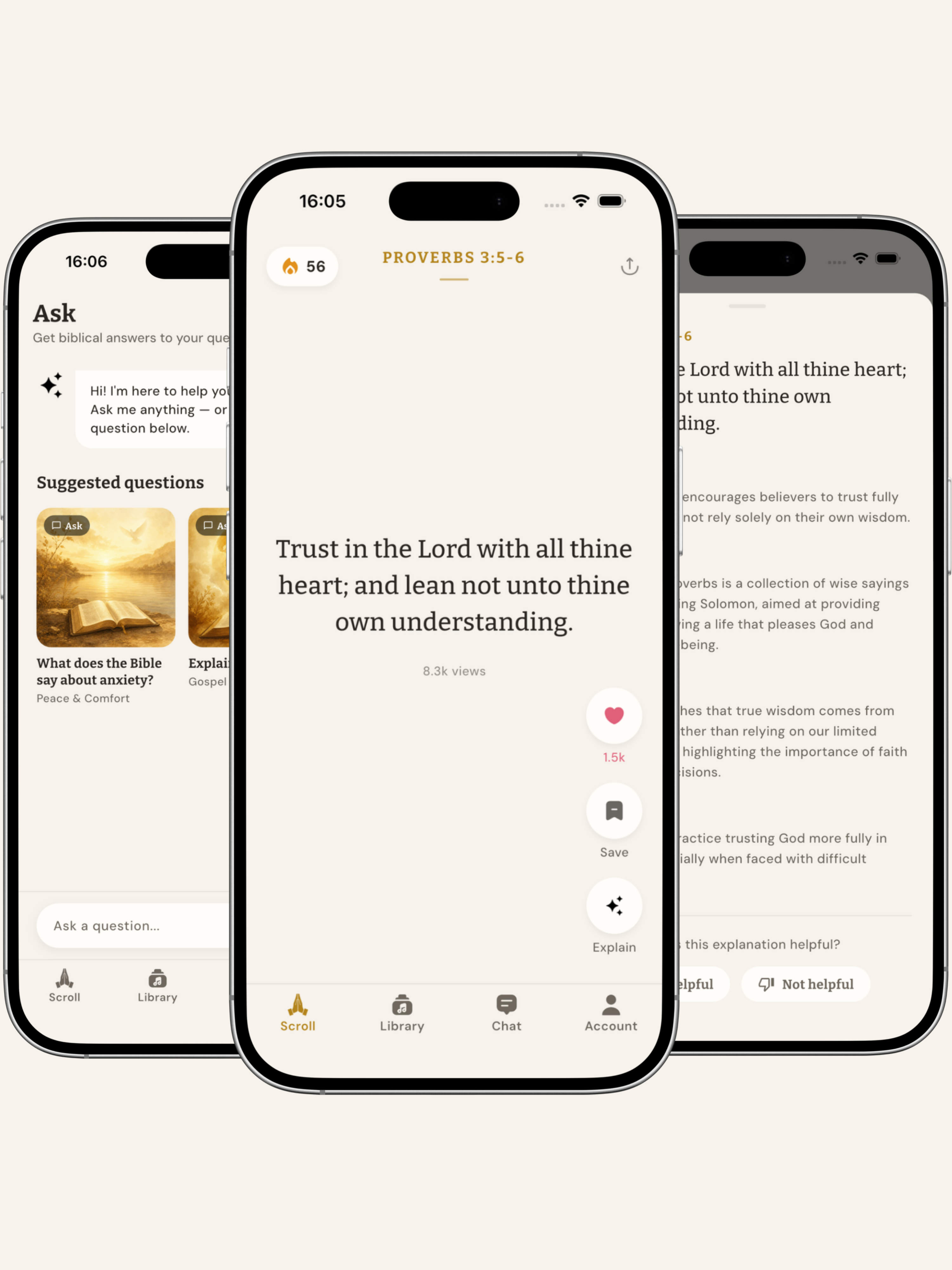 ChristPath Bible app screens showing Scroll daily verses, Ask Bible questions, and Explain Scripture